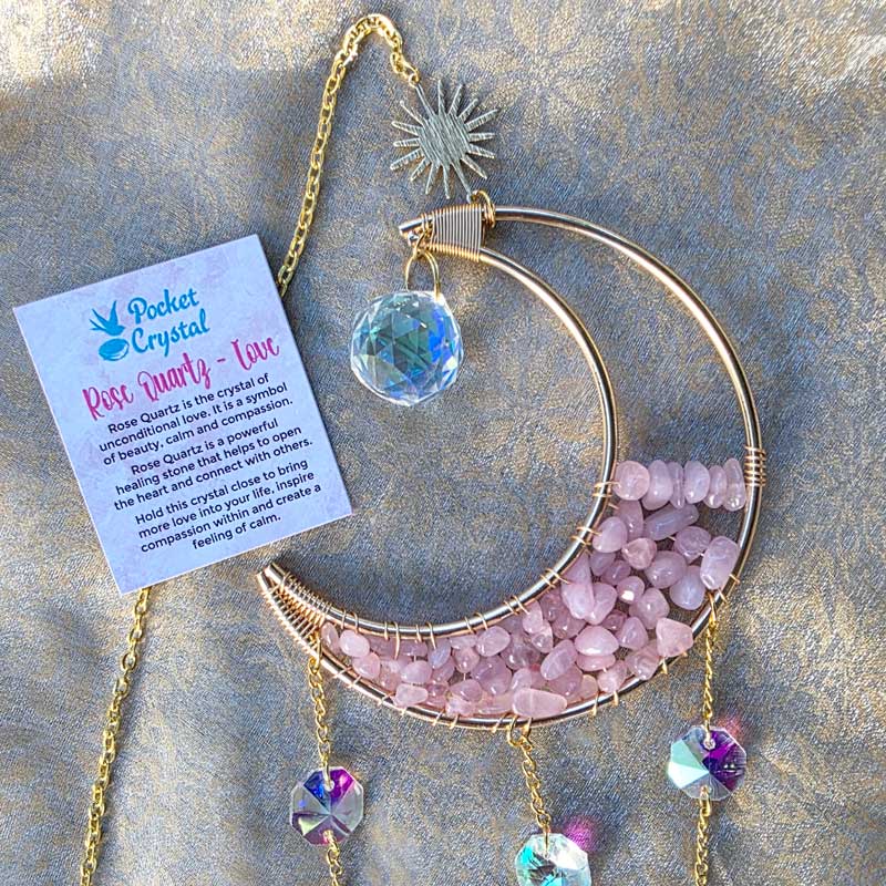 Rose Quartz Crystal Suncatcher - Moon