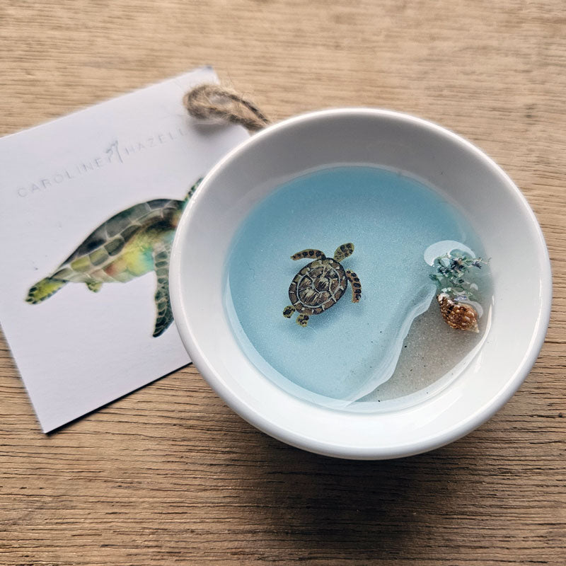 10cm Ceramic Trinket Dish - Floating Turtle