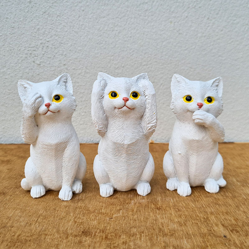 See No Evil, Hear No Evil, Speak No Evil Cats - White