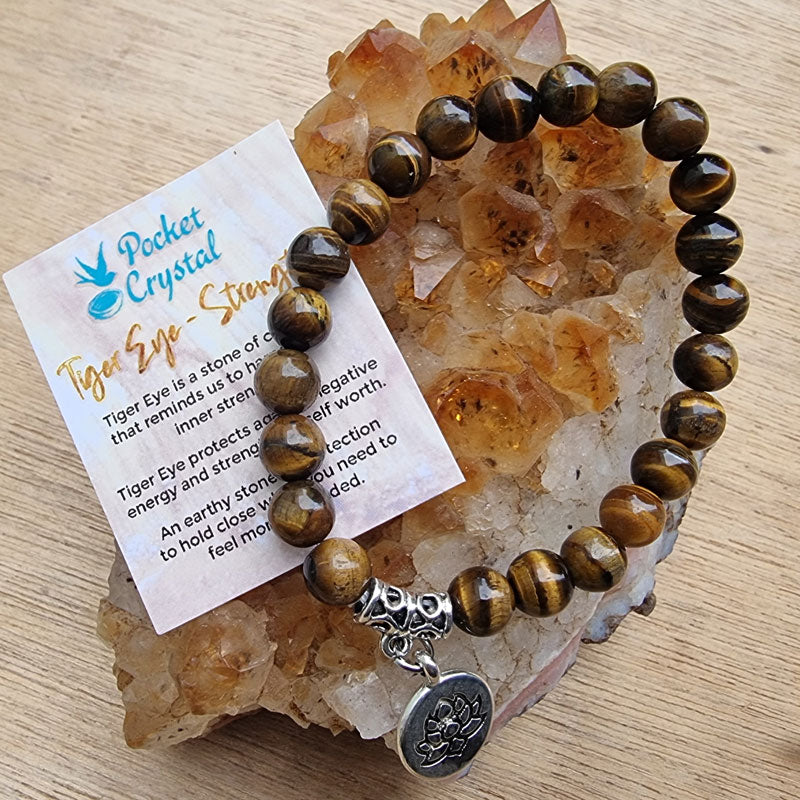 Tiger Eye Crystal Lotus Stretch Bracelet