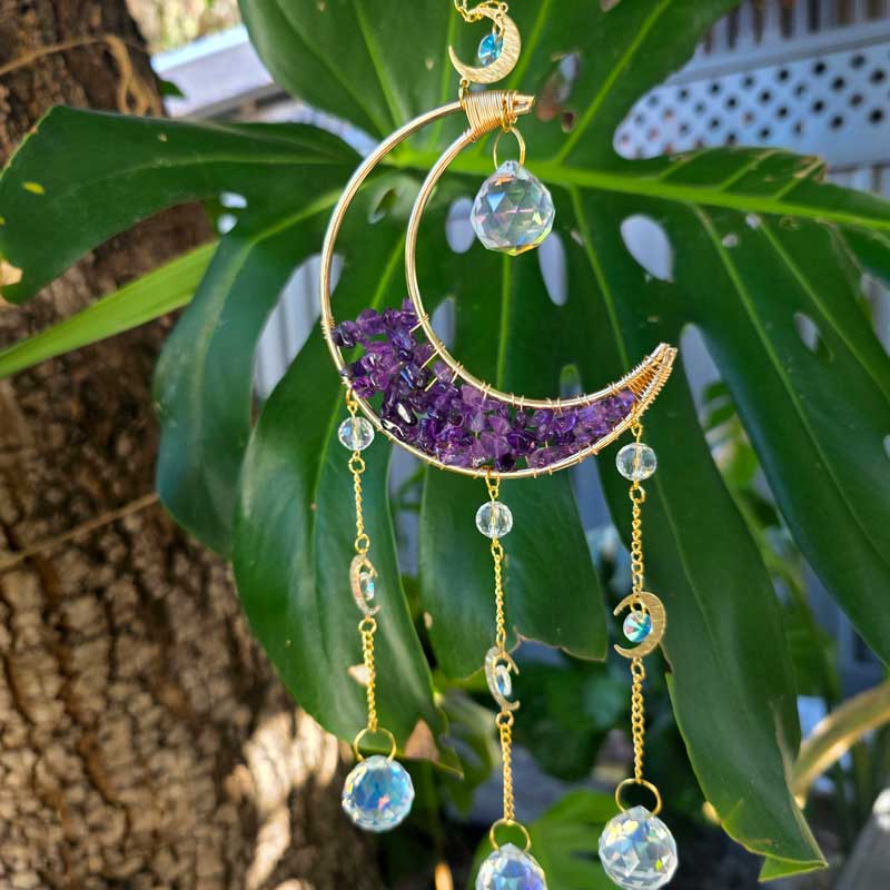Amethyst Crystal Suncatcher - Moon