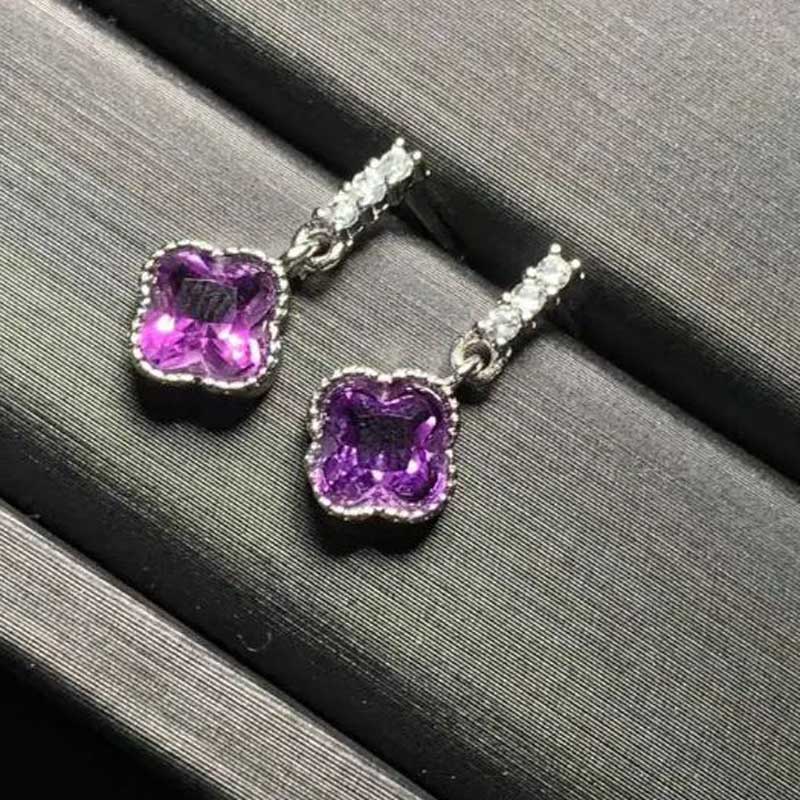 Amethyst Crystal Stud Earrings - Sterling Silver