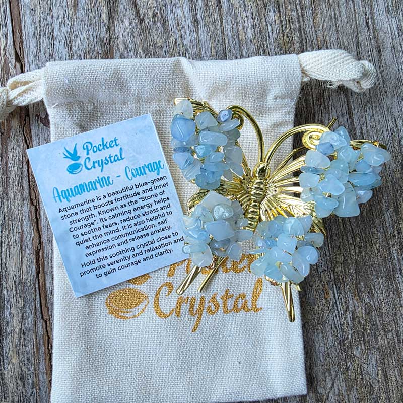 Aquamarine Crystal & Metal Butterfly - Courage