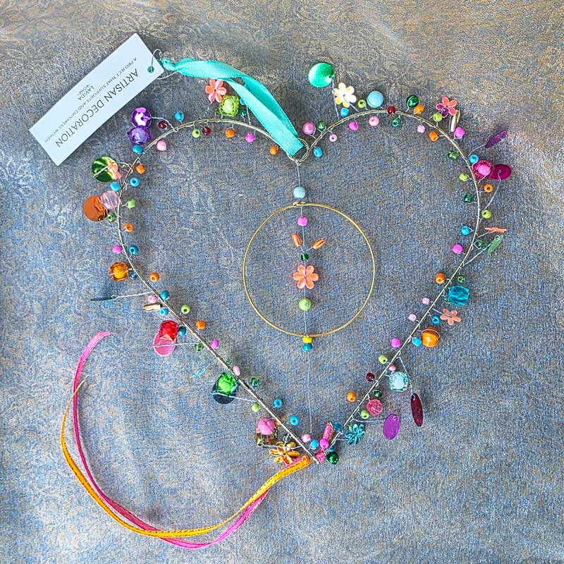 Artisan Collection Handbeaded Heart  Large - Teal