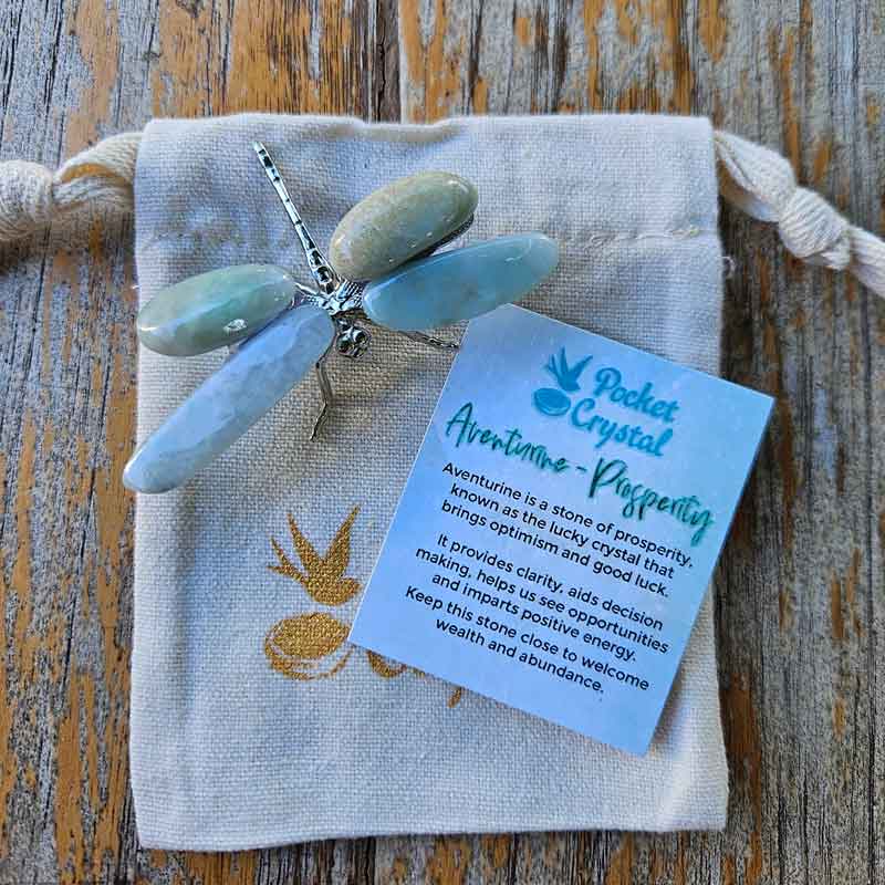 Aventurine Pocket Crystal Dragonfly Silver - Prosperity