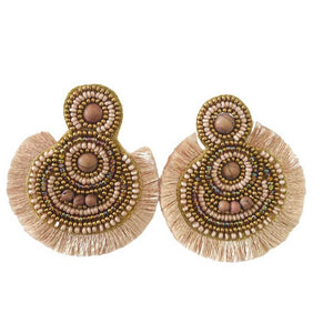Blush Beaded Circle Earrings - Handcrafted