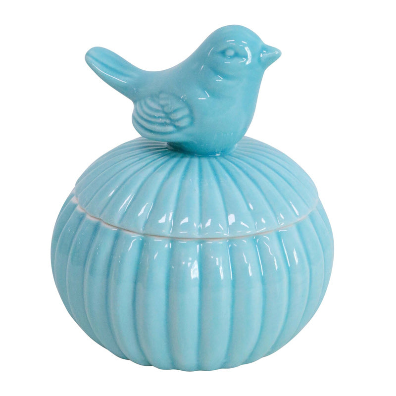 Bird Trinket Box Round - Blue