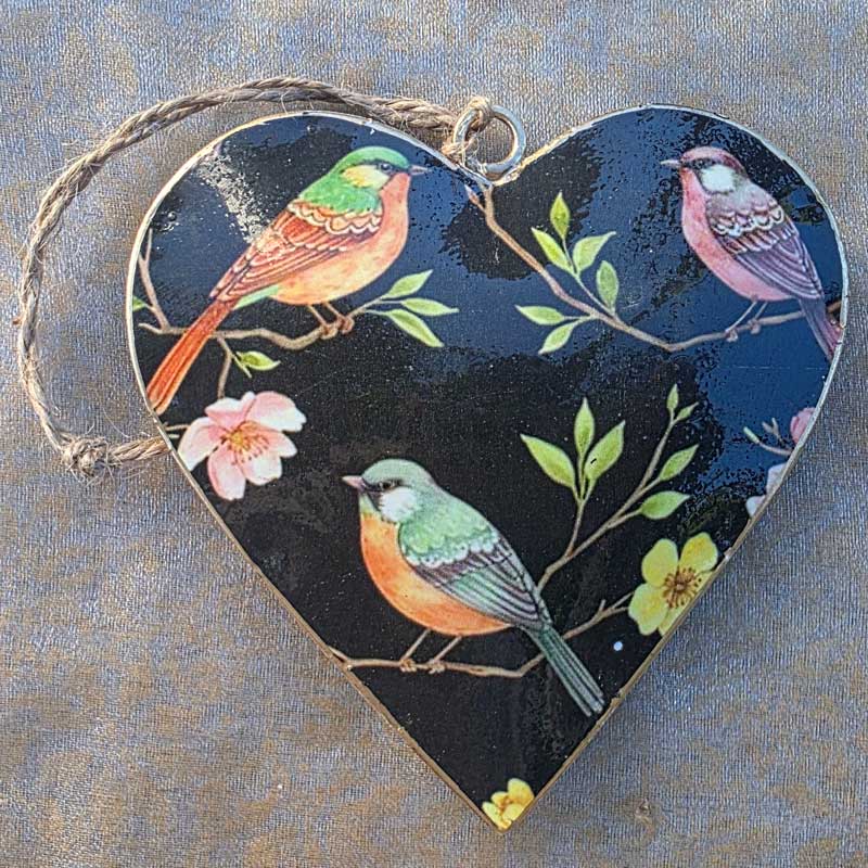 Colourful Birds Metal Heart Ornament