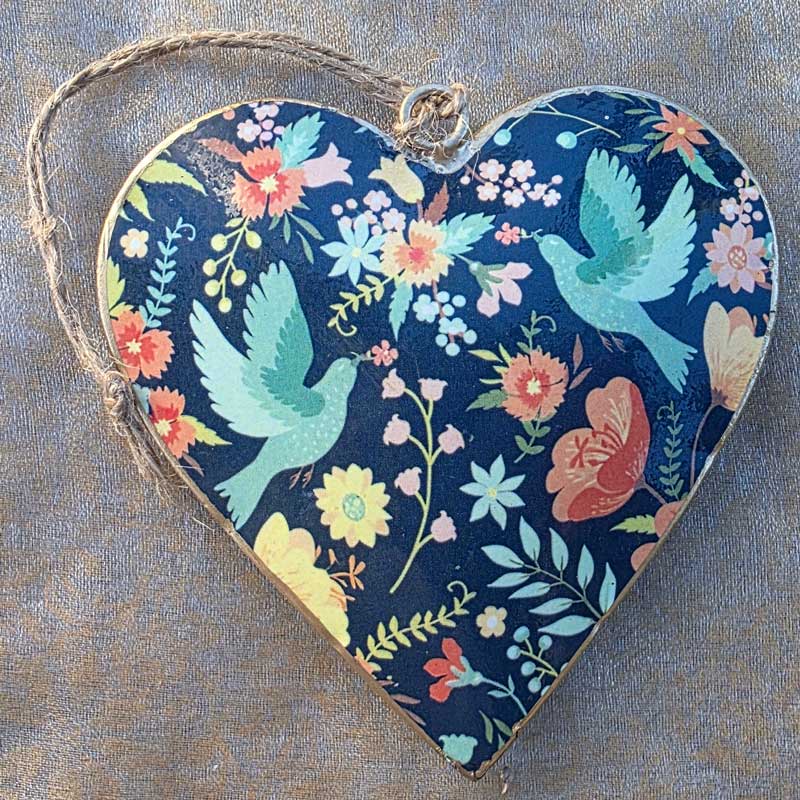 Birds & Flowers Multicolour Metal Heart Ornament