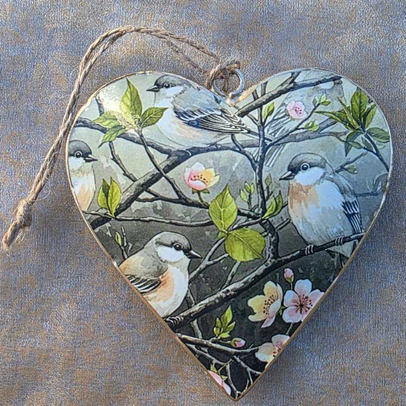 Birds And Blossoms Metal Heart Ornament