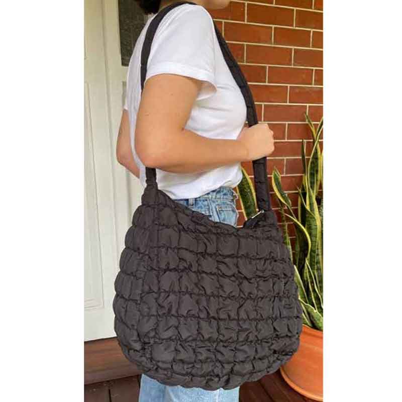 Quilted Carryall Tote Bag - Black