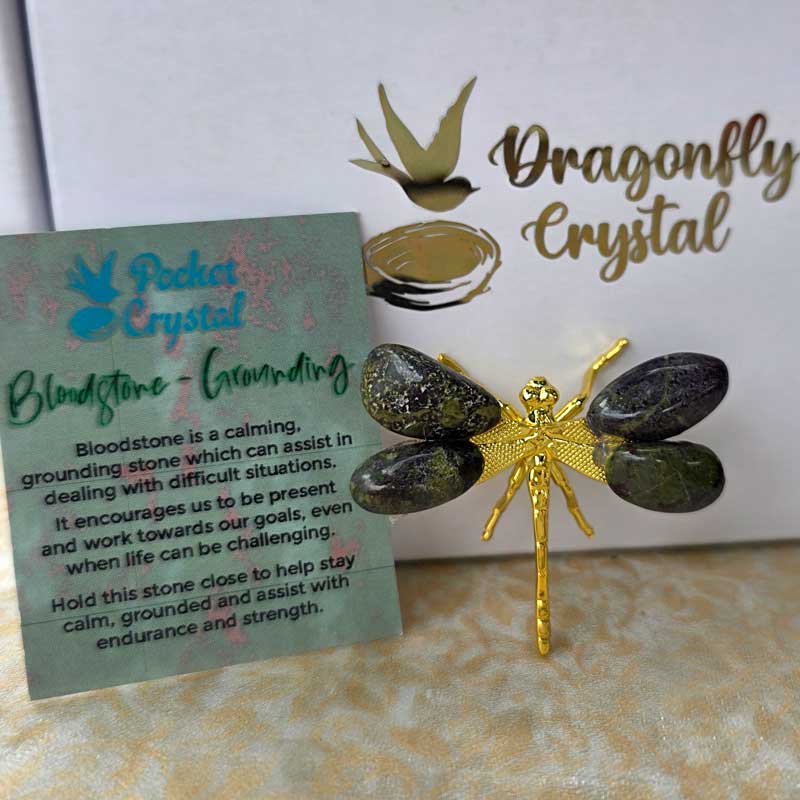 Dragonfly Crystal - Bloodstone (Gold)