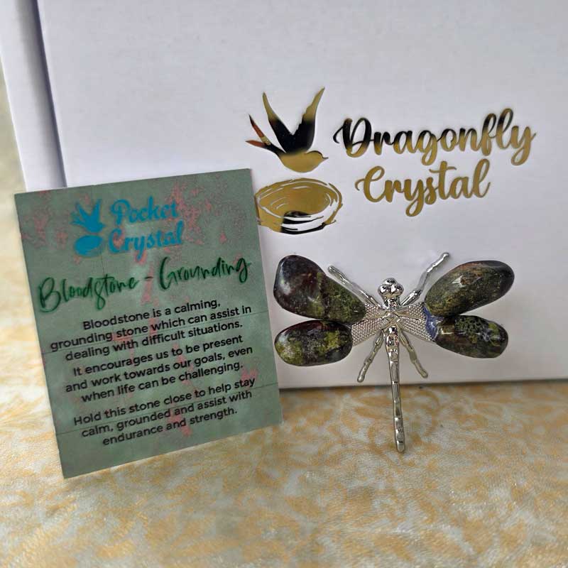 Dragonfly Crystal - Bloodstone (Silver)