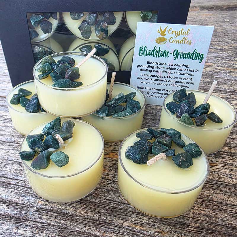 Bloodstone Crystal Soy Tealight Candles Set of 6  - Dragon's Blood