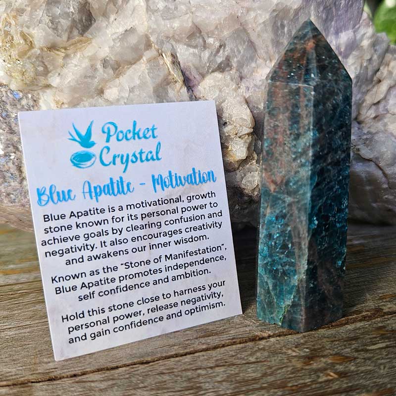 Blue Apatite Pocket Crystal Point Wand - Motivation