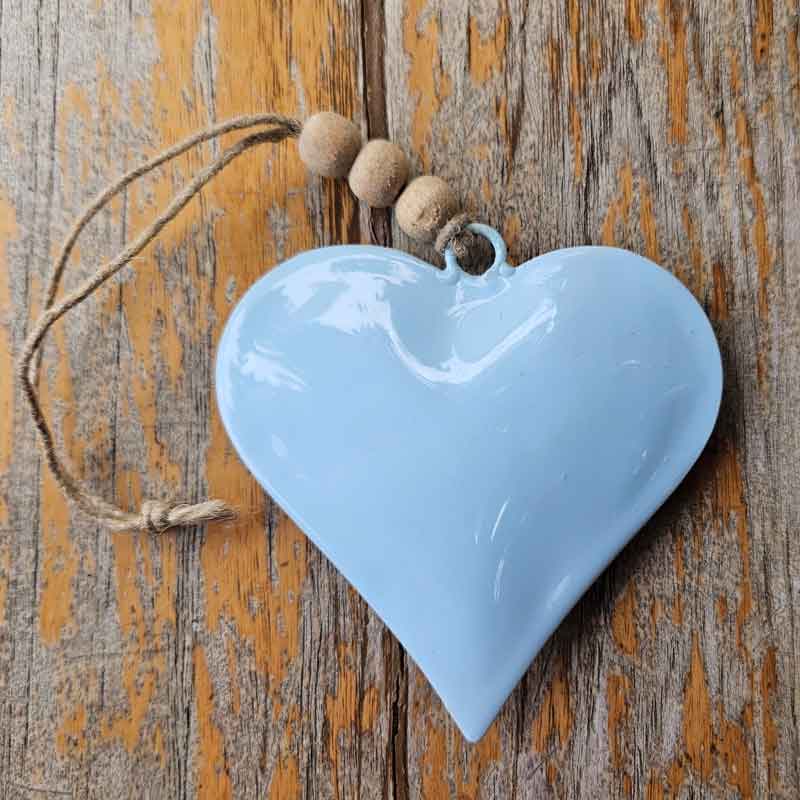 Hanging Metal Beaded Heart - Blue