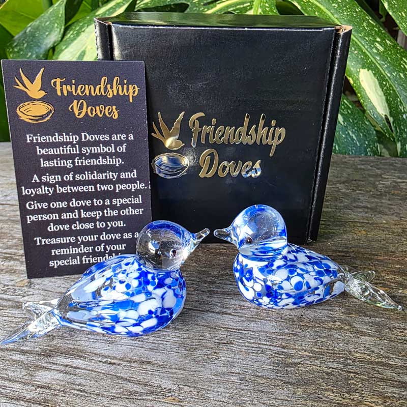 Friendship Doves (Handmade Glass) - Blue & White Speckle