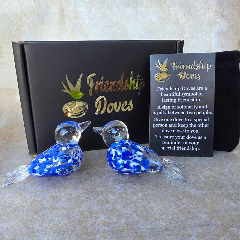Friendship Doves (Handmade Glass) - Blue & White Speckle