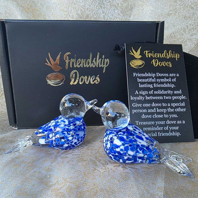 Friendship Doves (Handmade Glass) - Blue & White Speckle