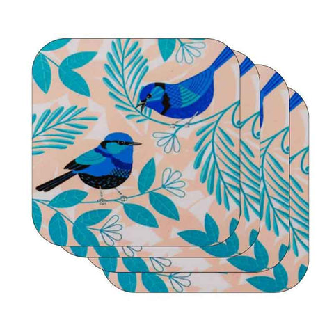 Blue Wren Coasters - Set of 4