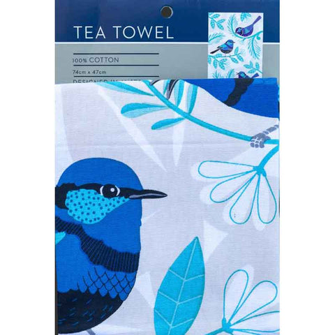 Blue Wren Tea Towel - 100% Cotton