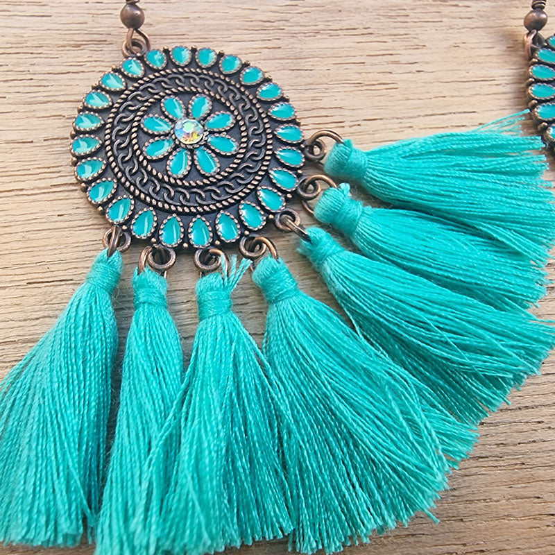 Boho Tassel Fan Earrings - Turquoise