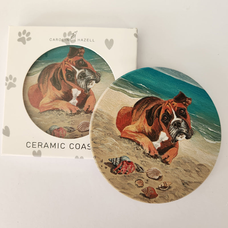 Beach Dogs Ceramic Coaster - Boxer