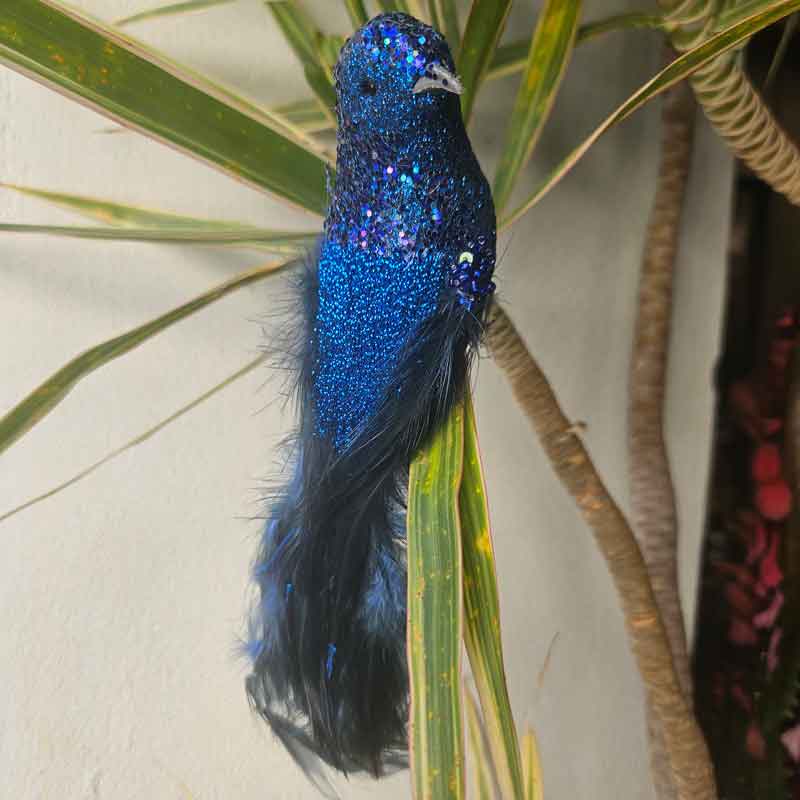 Bird With Clip Christmas Decoration - Royal Blue Large