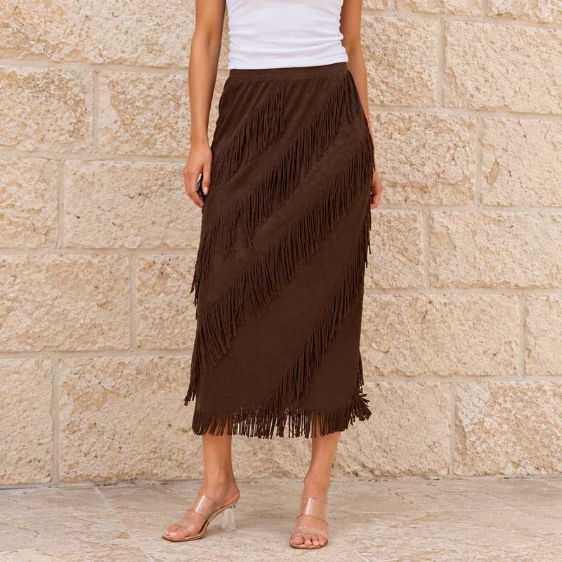 Zali Fringe Midi Skirt – Chocolate