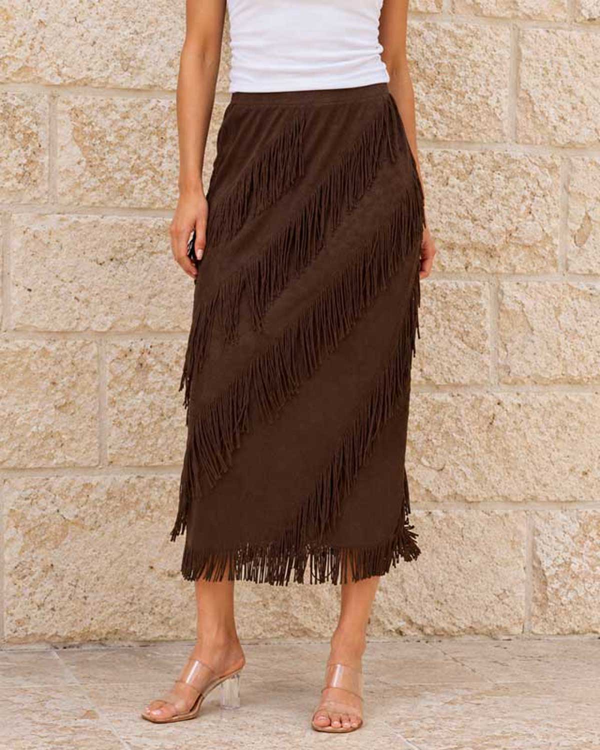 Zali Fringe Midi Skirt – Chocolate