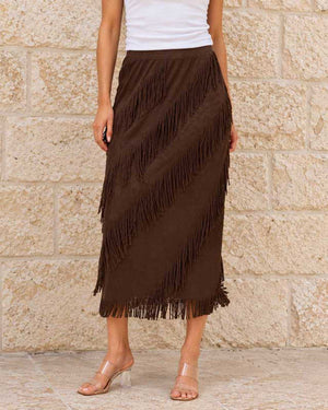 Zali Fringe Midi Skirt – Chocolate