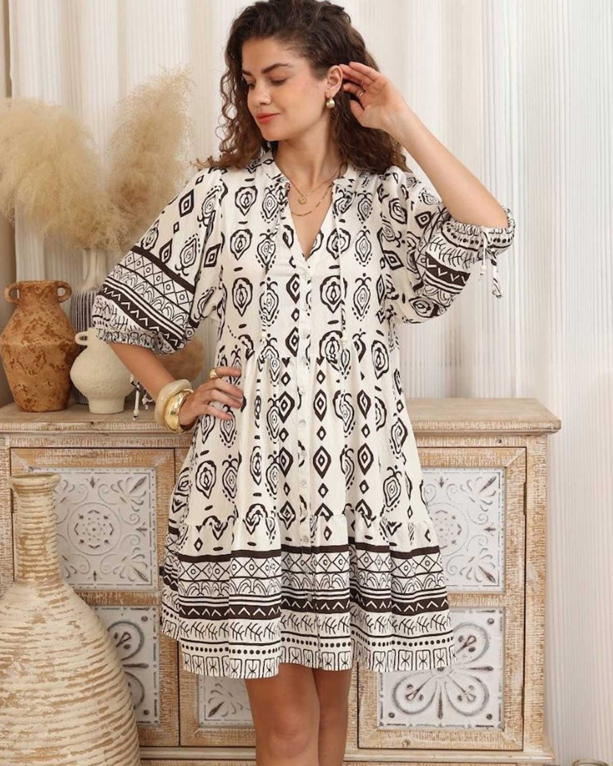 Marlow Babydoll Dress – Chocolate & Cream