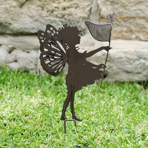 Butterfly Catcher Fairy - Metal Garden Decor Sign