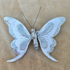 Butterfly Clip Fabric Ornament - White