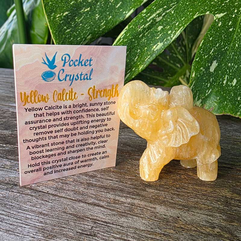 Yellow Calcite Pocket Crystal Elephant - Strength