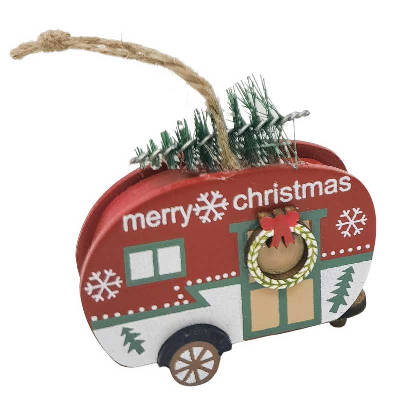 Caravan With Tree Christmas Hanging Ornament - Red
