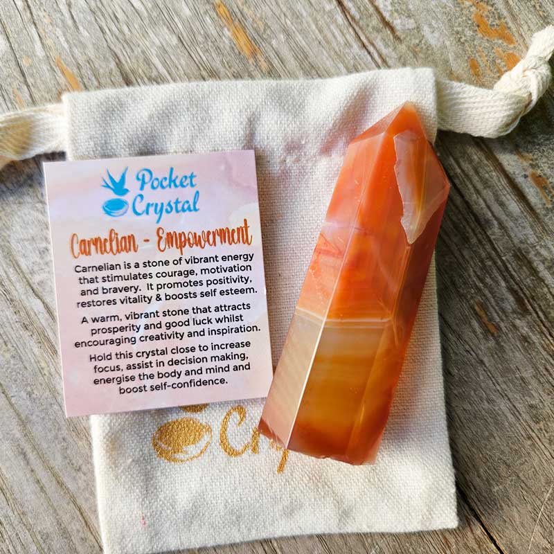 Carnelian Pocket Crystal Point Wand - Empowerment