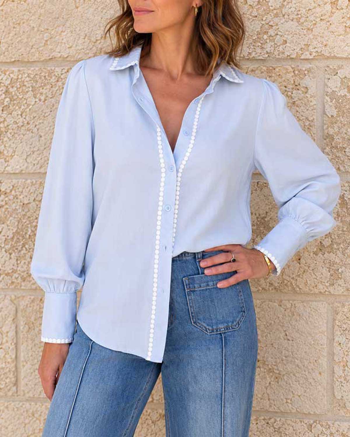 Celeste Lyocell Lace Detail Shirt – Light Blue