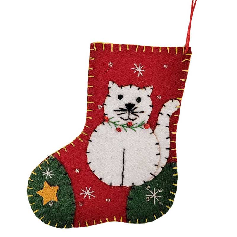 Mini Christmas Stocking Hanging Decoration - Cat