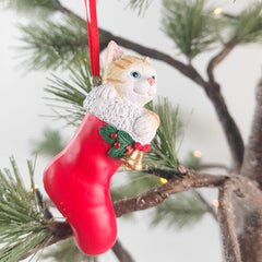 Hanging Cat In Stocking Christmas Ornament (a)