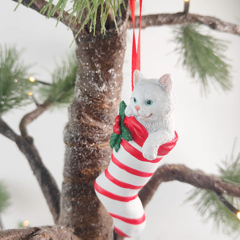 Hanging Cat In Stocking Christmas Ornament (b)