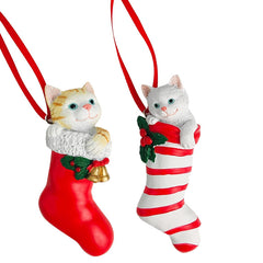 Hanging Cat In Stocking Christmas Ornament (b)