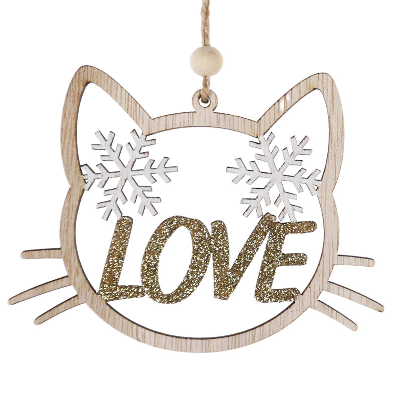 Cat Face Hanging Christmas Ornament - Gold Love