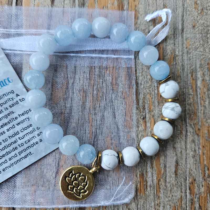 Celestite Crystal Lotus Stretch Bracelet