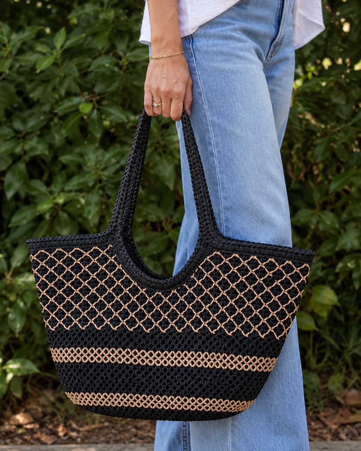 Chloe Black & Tan Woven Tote Bag