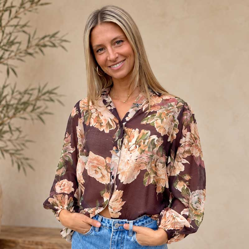 Elodie Floral Blouse – Chocolate