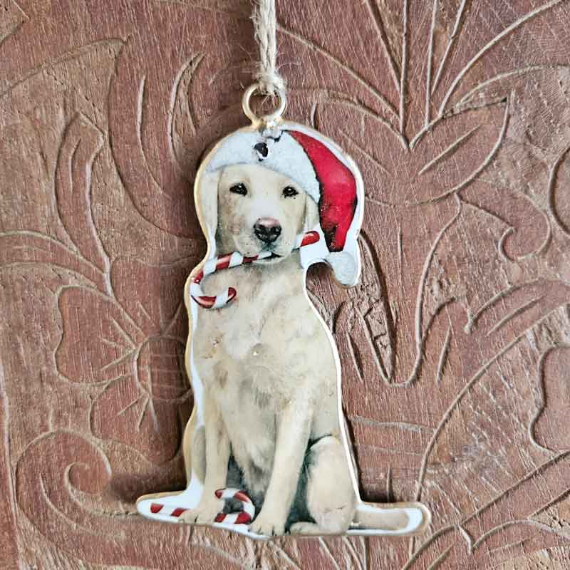 Christmas Labrador Dog Hanging Ornament  - With Candy Cane