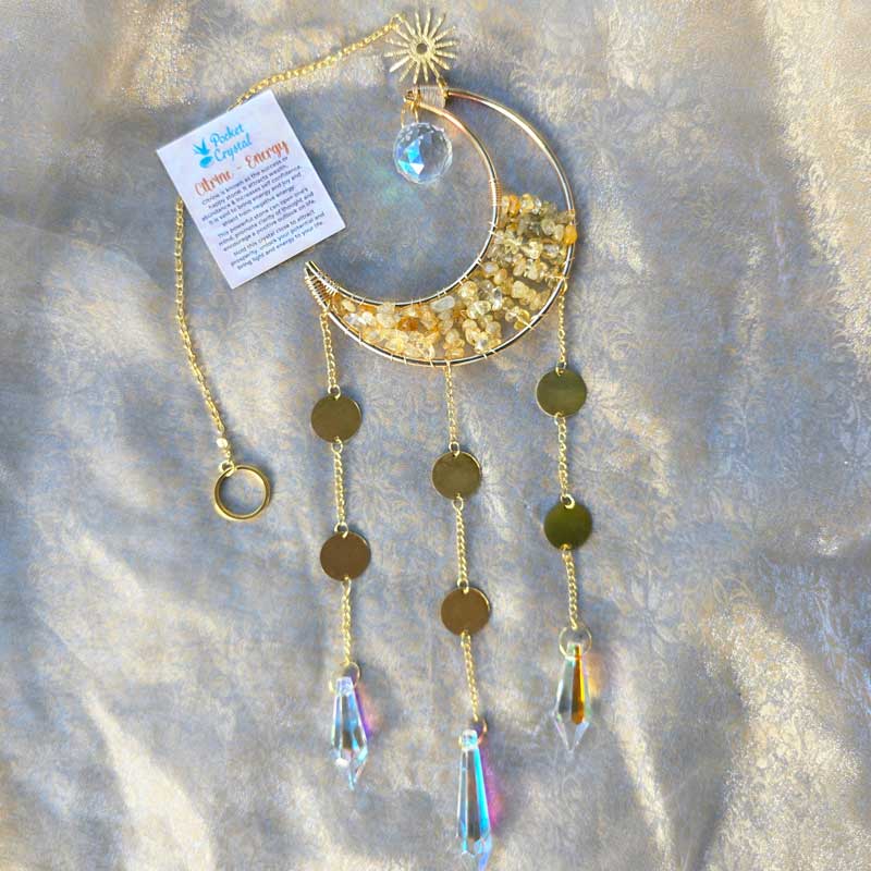 Citrine Crystal Suncatcher - Moon
