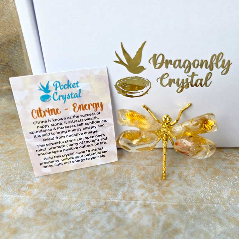 Dragonfly Crystal - Citrine Energy & Success (Gold)