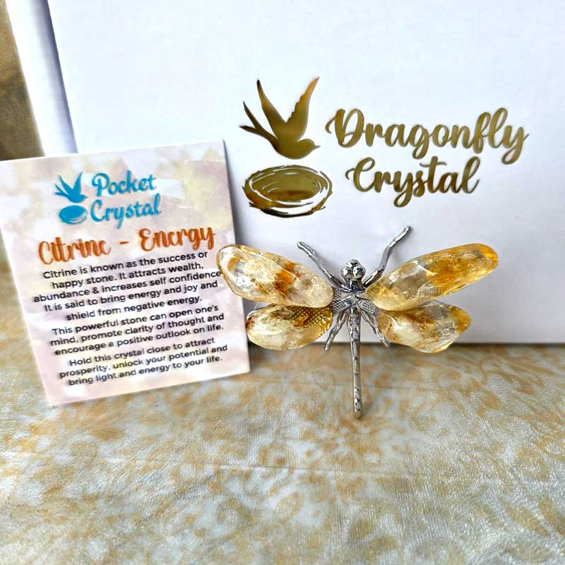 Dragonfly Crystal - Citrine Energy & Success (Silver)